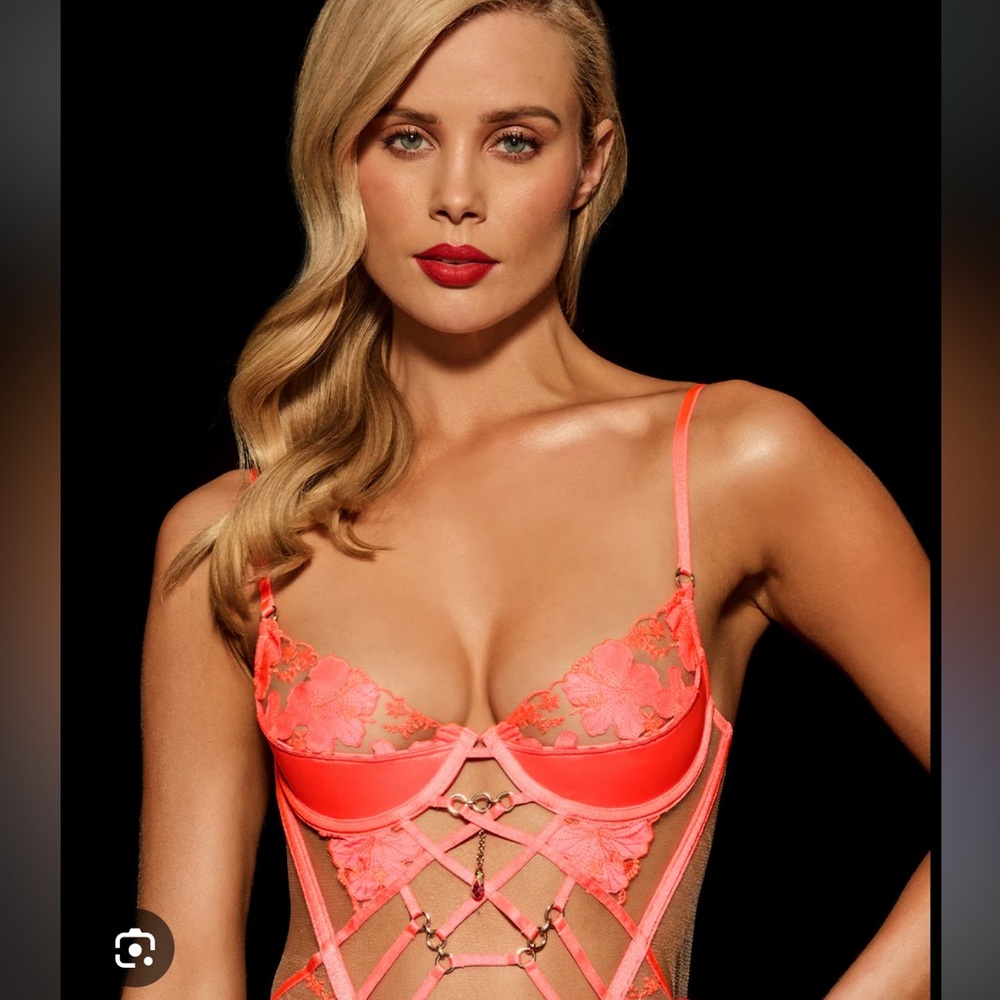 NWT honey birdette Rue neon pink bustier and brief SEt!